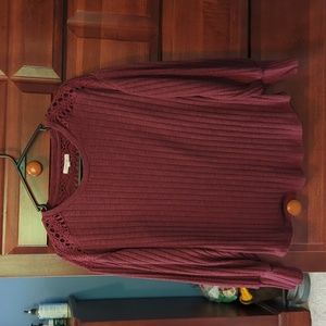 Women's Maroon long sleeve shirt with knit details